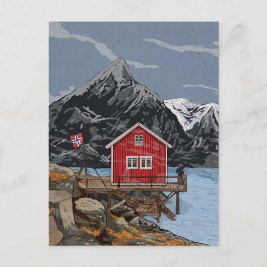 Landschapsbeeld Rorbu Lofoten Bergen Noorwegen Briefkaart (Voorkant)