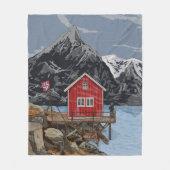Landschapsbeeld Rorbu Lofoten Bergen Noorwegen Fleece Deken (Voorkant)