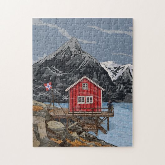 Landschapsbeeld Rorbu Lofoten Bergen Noorwegen Legpuzzel (Verticaal)