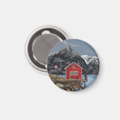 Landschapsbeeld Rorbu Lofoten Bergen Noorwegen Magneet (Voorkant / Achterkant)