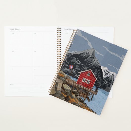 Landschapsbeeld Rorbu Lofoten Bergen Noorwegen Planner (Display)