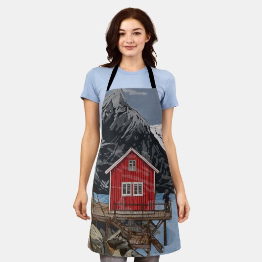 Landschapsbeeld Rorbu Lofoten Bergen Noorwegen Schort (Gedragen)