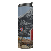 Landschapsbeeld Rorbu Lofoten Bergen Noorwegen Thermosbeker (Gedraaid links)