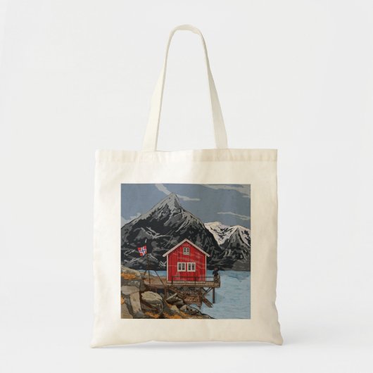 Landschapsbeeld Rorbu Lofoten Bergen Noorwegen Tote Bag (Voorkant)