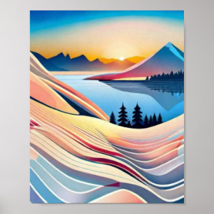 Landschapsbergen Abstracte zonsopgang Poster