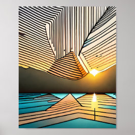 Landschapsbergen Abstracte zonsopgang Poster