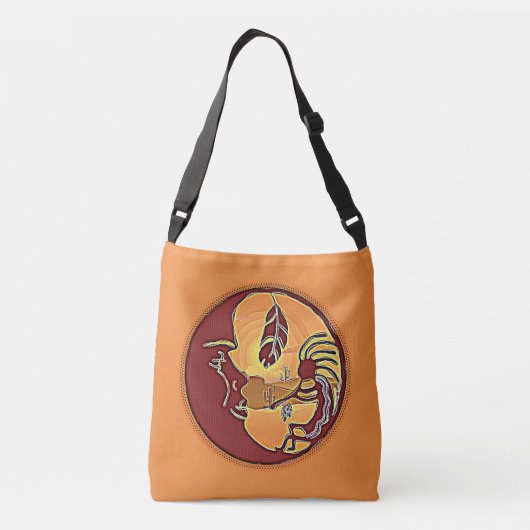 LandschapsButton - Kokopelli Moon Feather 1 Crossbody Tas (Achterkant)