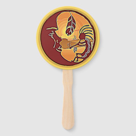 LandschapsButton - Kokopelli Moon Feather 1 Handwaaier (Achterkant)