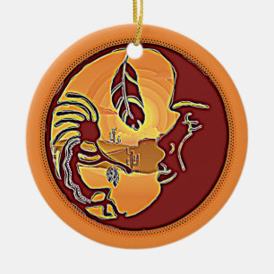 LandschapsButton - Kokopelli Moon Feather 1 Keramisch Ornament