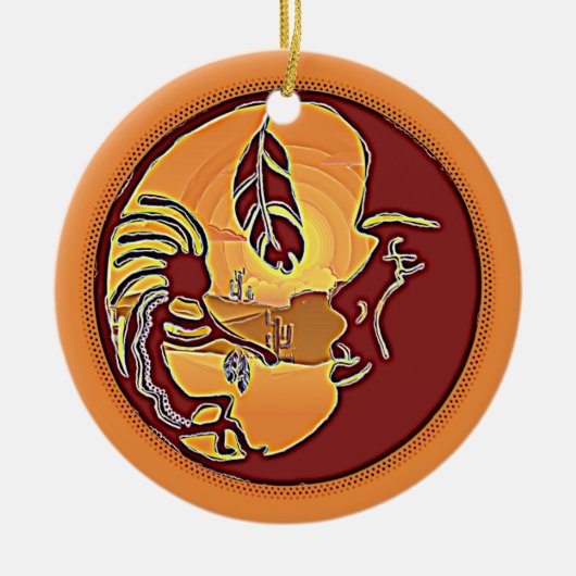 LandschapsButton - Kokopelli Moon Feather 1 Keramisch Ornament (Voorkant)