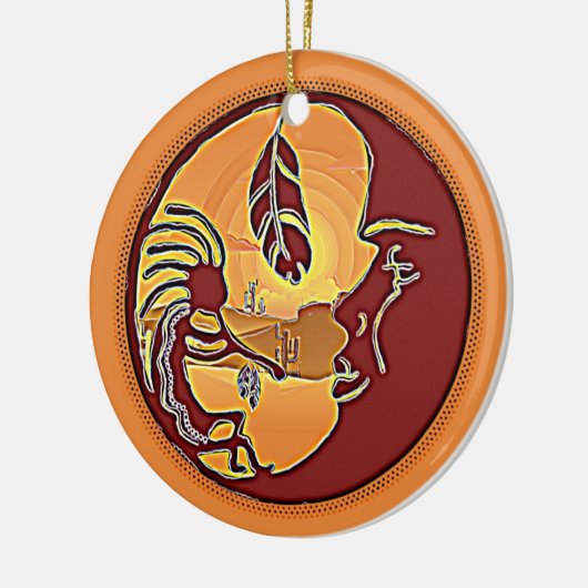 LandschapsButton - Kokopelli Moon Feather 1 Keramisch Ornament (Links)