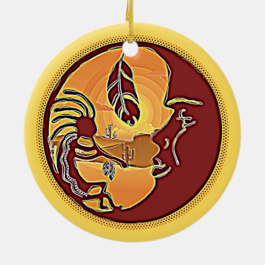 LandschapsButton - Kokopelli Moon Feather 1 Keramisch Ornament (Achterkant)