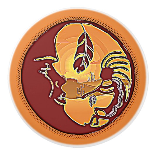 LandschapsButton - Kokopelli Moon Feather 1 Keramische Knop (Voorkant)