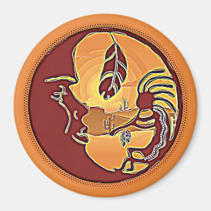 LandschapsButton - Kokopelli Moon Feather 1 Magneet