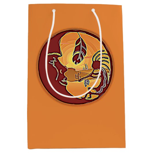 LandschapsButton - Kokopelli Moon Feather 1 Medium Cadeauzakje (Voorkant)