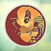 LandschapsButton - Kokopelli Moon Feather 1 Raamsticker (Vel 3)
