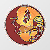 LandschapsButton - Kokopelli Moon Feather 1 Raamsticker (Vel)