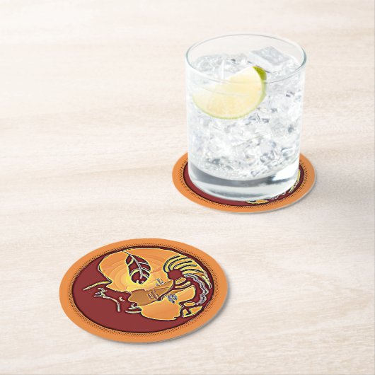 LandschapsButton - Kokopelli Moon Feather 1 Ronde Kartonnen Onderzetter (Insitu)