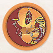 LandschapsButton - Kokopelli Moon Feather 1 Ronde Kartonnen Onderzetter (Voorkant)