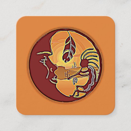 LandschapsButton - Kokopelli Moon Feather 1 Vierkante Visitekaartje (Voorkant)