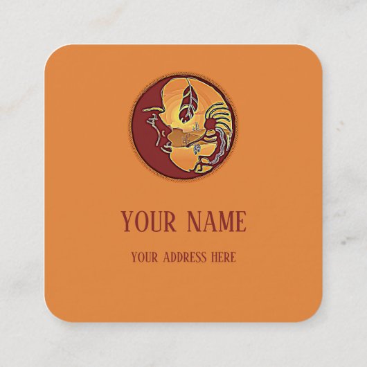 LandschapsButton - Kokopelli Moon Feather 1 Vierkante Visitekaartje (Achterkant)