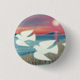 Landschapscene met vliegende duiven ronde button 3,2 cm