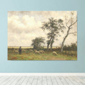 Landschapschaap en herder  beeldende kunst canvas afdruk (Insitu (Houten vloer))