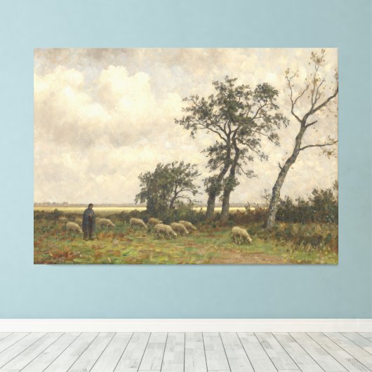 Landschapschaap en herder beeldende kunst canvas afdruk (Insitu (Houten vloer))