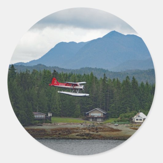 Landschapsfoto Alaska Floatplane Ronde Sticker (Voorkant)
