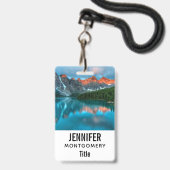 Landschapsfoto van berg en meer badge (Voorzijde met lanyard)