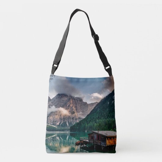 Landschapsfoto van het Italiaanse bergmeer Crossbody Tas (Achterkant)