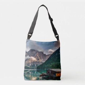 Landschapsfoto van het Italiaanse bergmeer Crossbody Tas