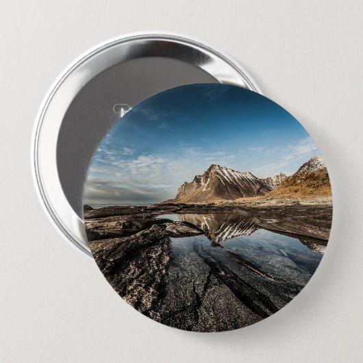 Landschapsfoto van Noorwegen Ronde Button 4,0 Cm (Voorkant /achterkant)