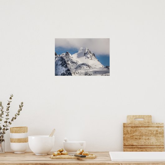 Landschapsfoto van Snowy Mountain Poster (Keuken)