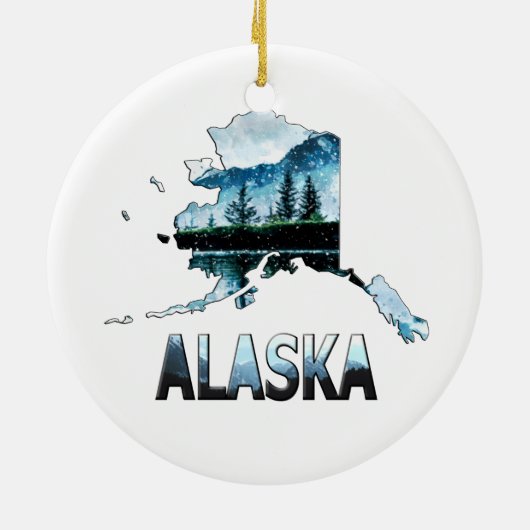 Landschapskaart voor Alaska Waterverf Keramisch Ornament (Achterkant)