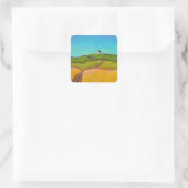  landschapskunst kleine zomerhuis schilderen vierkante sticker (Tas)