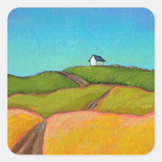 landschapskunst kleine zomerhuis schilderen vierkante sticker