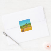  landschapskunst kleine zomerhuis schilderen vierkante sticker (Envelop)