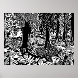 Landschapskunst Poster B & W Forest Art Wood Print