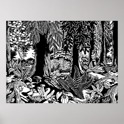 Landschapskunst Poster B & W Forest Art Wood Print (Voorkant)
