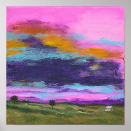 Landschapskunst Schilderij, Roze Zonsondergang, Kl Poster