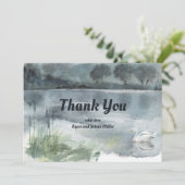 Landschapsmeer met zwanen bedankkaart (Staand voorkant)