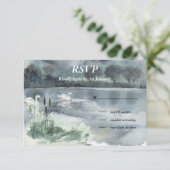 Landschapsmeer met zwanen RSVP kaartje (Staand voorkant)