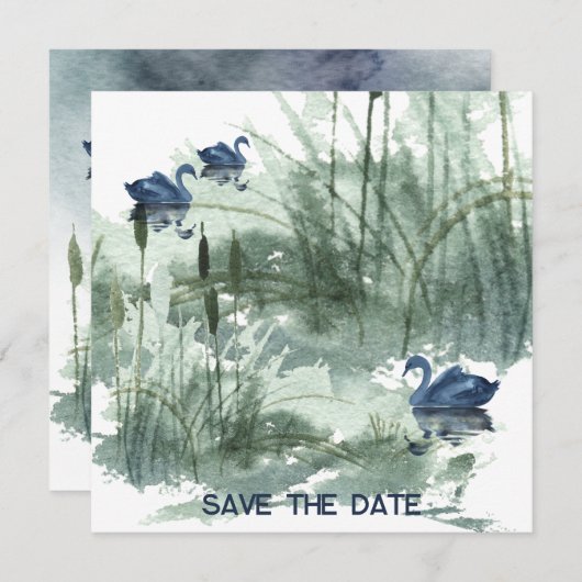 Landschapsmeer met zwanen save the date (Voorkant / Achterkant)