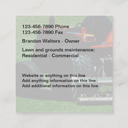 Landschapsontwerp en eigendomsbeheer vierkante visitekaartje (Achterkant)