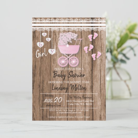 Landschapsontwerp voor babyshower voor meisje kaart (Staand voorkant)