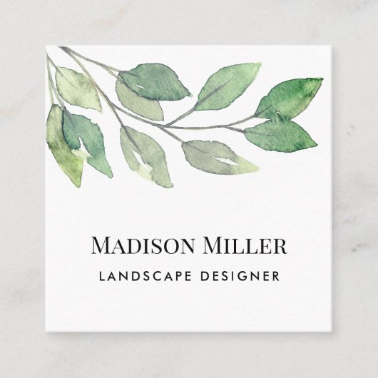 Landschapsontwerper Waterverf Greenery Vierkante Visitekaartje (Voorkant)