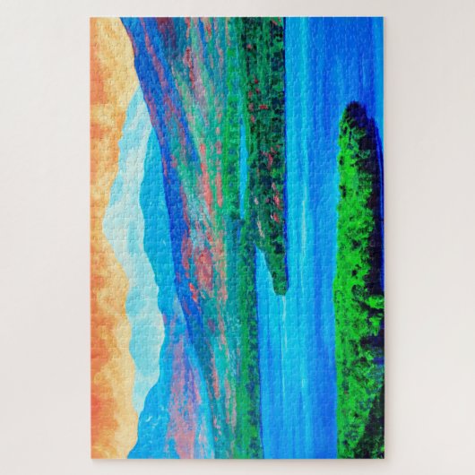 Landschapspuzzel van het meer en de bergen legpuzzel (Verticaal)