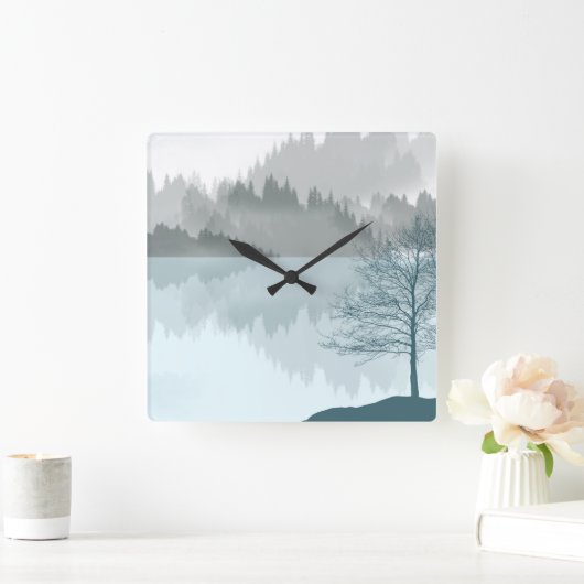 Landschapsreflectie Meer bomen Groen Vierkante Klok (Huis)