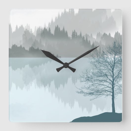 Landschapsreflectie Meer bomen Groen Vierkante Klok (Voorkant)